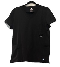 Centro Black Unisex Medical Scrub Top Size M Polyester Spandex Solid Pattern