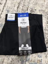 Hurley Mens 36 x 30 Tech Pants Black Stretch Moister Wicking Zip Pocket