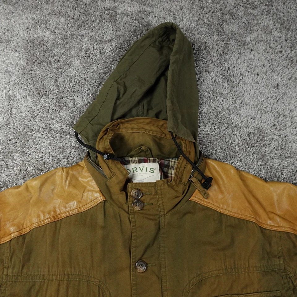 Chaqueta Orvis De Colección Para Hombres Grande Cuero Borde Campo Granero Safari Caza Pátina Foto 2 de 4