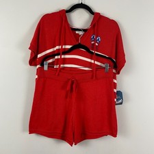 Life is Good Red Striped Knit Hoodie Top Shorts Set Loungewear PJs Womens L