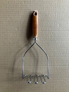 Vintage Wire Potato Masher w/Brown Wooden Handle, 10 1/2" Length