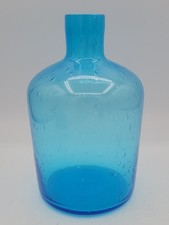 Retro MCM Hand Blown Aqua Turquoise Blue Seeded Bubbles Art Glass Vase 7.5"