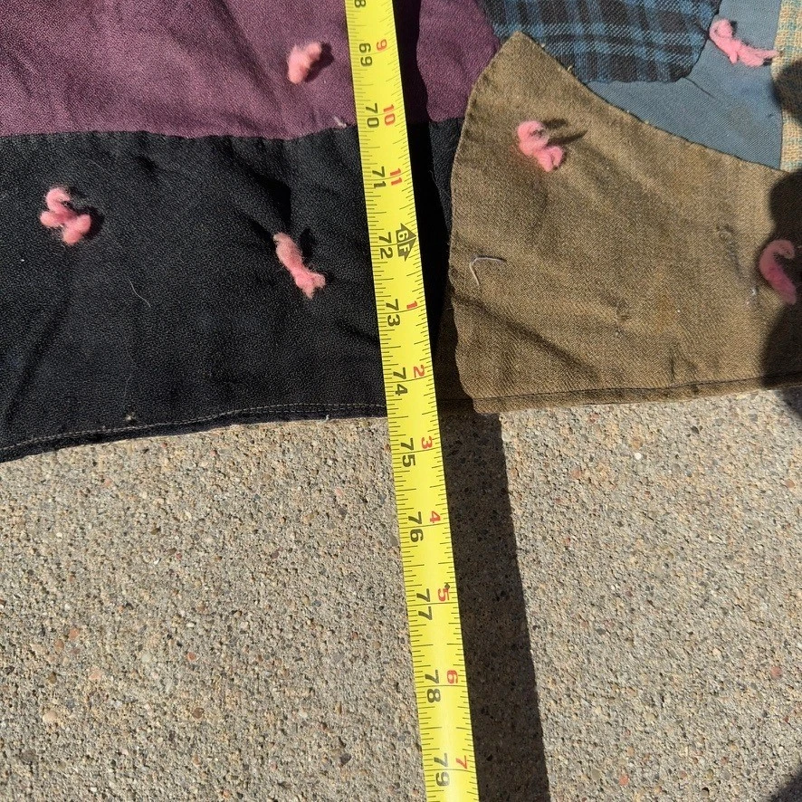 AS IS Antique Handmade Patchwork Quilt Folk Art Americana Craft Blanket - Image 3 of 4