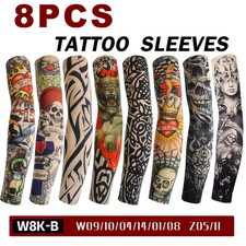 8-Pack Temporary Tattoo Sleeves Body Art Cooling Fake Slip On Arm Sun Protector