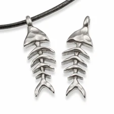 Silver Fishbone Skeleton Pendants: 2Pcs Fishing Beach Coastal Jewelry Supplies