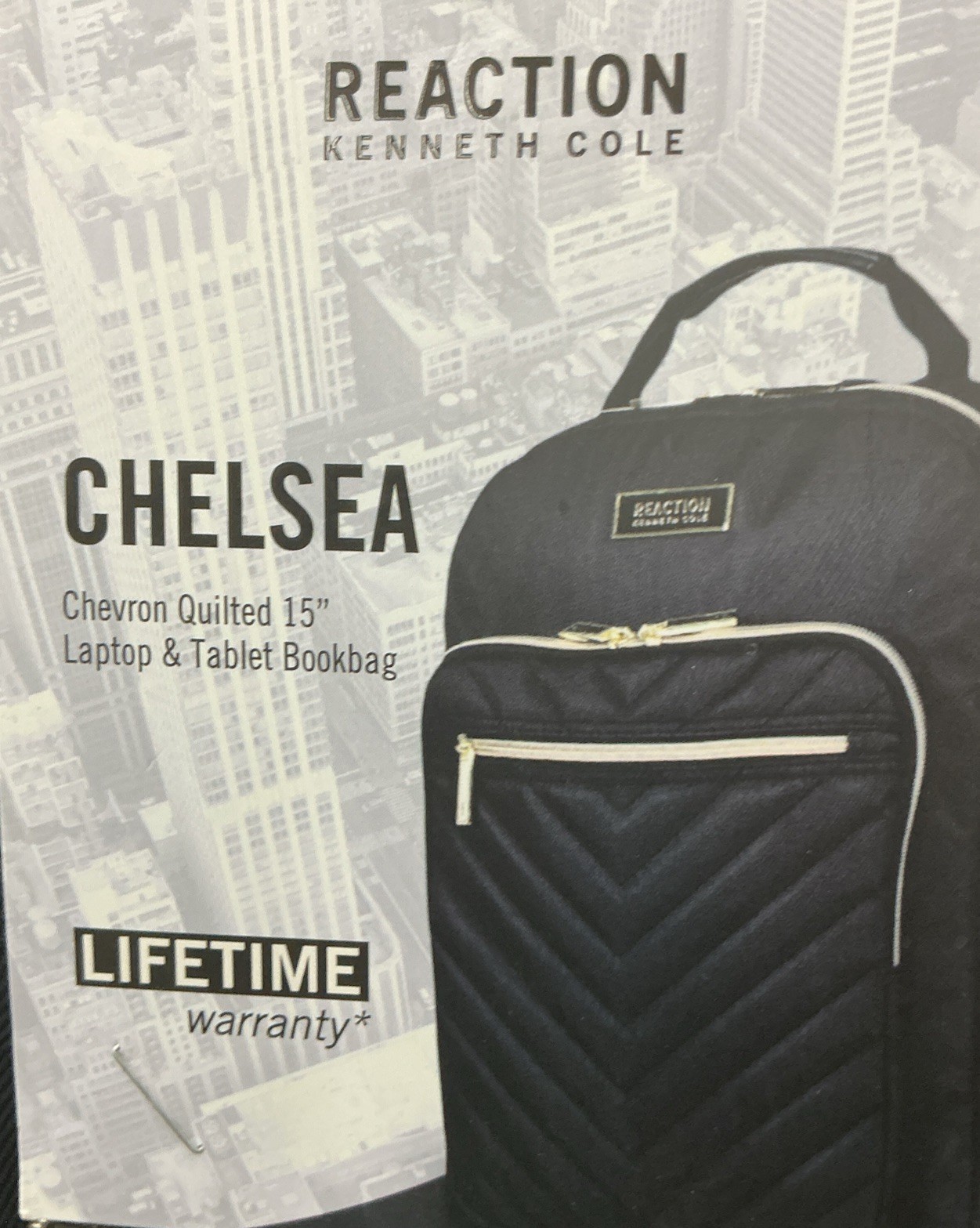 Kenneth Cole Reaction Chelsea Womens Chevron Quilted 15” Navy Laptop Backpack J5