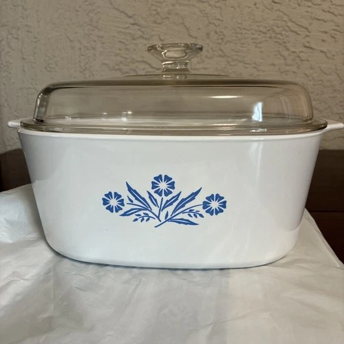 Vintage Corning Ware Blue Cornflower 5-Liter A-5-B with Pyrex A-12-C Lid