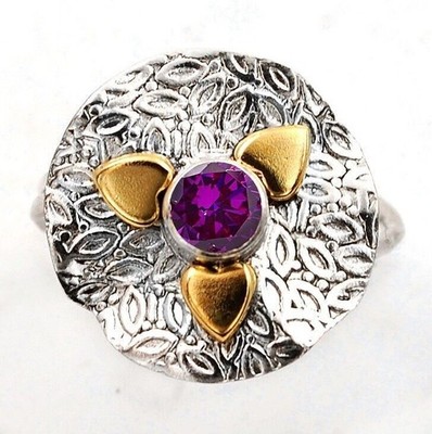Natürlicher zweifarbiger Amethyst 925 massiver Sterlingsilber Ring Größe 9 @B6-6
