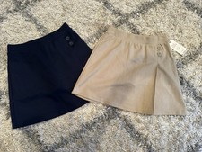 2x Cat And Jack Girls Uniform Stretchy Blue/Tan Skort. Sz. 14. Button Accent.