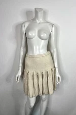 Vtg Alexander McQueen AW2003 Ivory Leather Zipper Skirt S