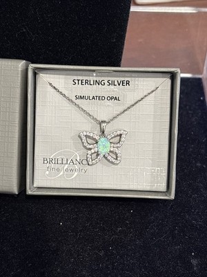Brillanter feiner Schmuck Sterlingsilber Sim Opal Schmetterling Anhänger 18'' Halskette
