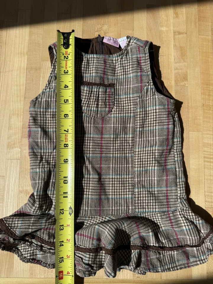 Vestido infantil menina Izod 24 meses rosa/marrom xadrez Y2K babado Euc - Imagem 3 de 4