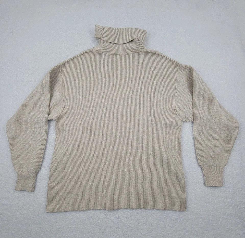 Suéter tejido acanalado Free People de gran tamaño cuello alto crema para mujer pequeño S Foto 3 de 4