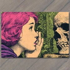 Art Print Pink Hair Whisper Skull Green Background Gothic Retro Pop Horror
