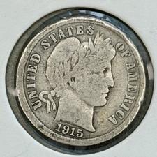 1915 Barber Dime 90% Silver 10C Philadelphia G/VG Circulated U.S. Coin