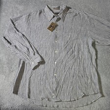 Calvin Klein Mens 17.5 34/35 Button Down Shirt Blue White Striped Crinkle Cotton