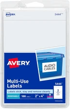 Avery Printable All-Purpose Removable Labels, 2" x 4" White Write or Print 100CT