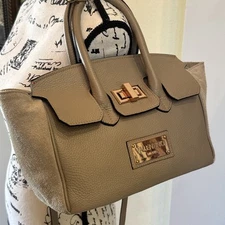 Valentino Milano by Mario Valentino Cream Leather Omia Small Flap Satchel