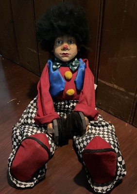 Porzellan Clown Porzellan Gesicht & Hände handbemalt Holz Akkordeon Griffe