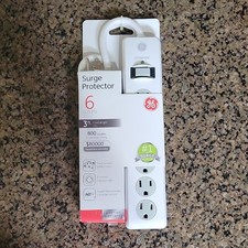 GE 6-Outlet Surge Protector, 3ft Cord, 800 Joules, Childproof, White