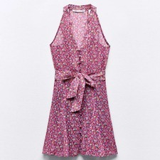 Zara Floral Print Haltar Mini Dress, Small
