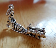 Esquimal 3D de plata esterlina 15x25x5mm con 2 perros Husky Malamute Sled Charm