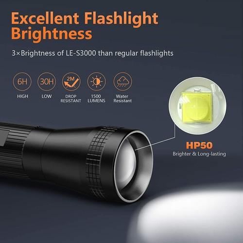 Linterna LED súper brillante 1500 lúmenes impermeable zoom 5 modos SOS - Imagen 4 de 7