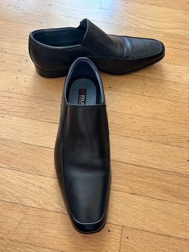 RUSH by Gordon Rush Mens Black Leather Loafers, Size 8