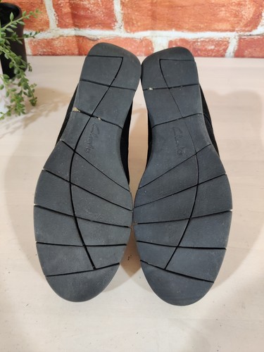 CLARKS ARTISAN BLACK SHOES UK 5D EU 38 SUEDE LEATHER ELASTIC STRAP WEDGE WOMENS - Picture 5 of 5