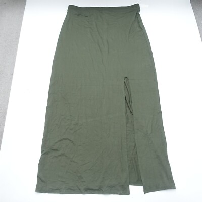 Brandy Blu Maxi Skirt Women's XL Olive Green Stretch Front Slit Elastic Waist
