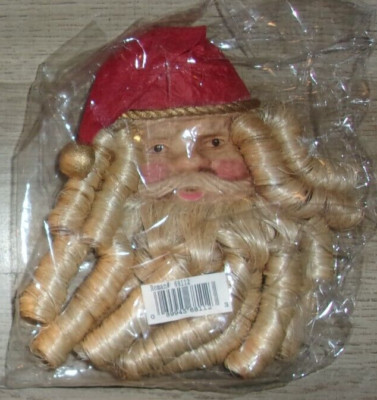 Vintage Roman Inc Santa Face w/Hemp Beard Ornament - New Old Stock