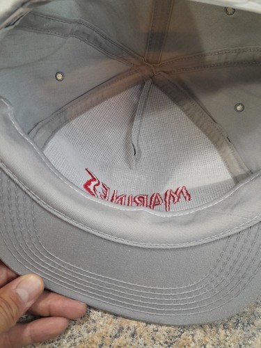 Vintage Embroidered Marines Snap Back Trucker Hat Spellout Grey Red EUC Usa - Picture 6 of 7