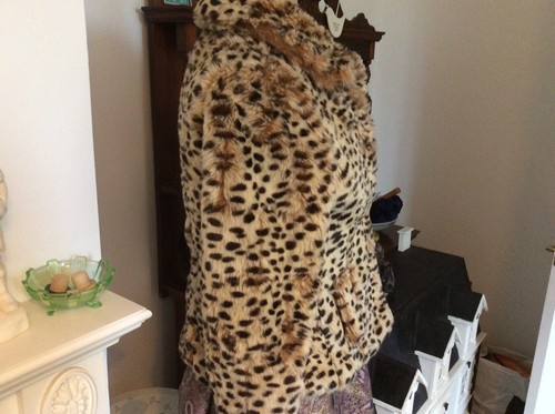 Faux Fur LEOPARD Coat Jacket Size 