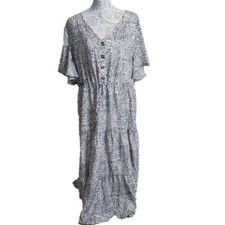 Shein Dress Midi Cottagecore White w/Black Polka Dots Short Sleeves Women's 18