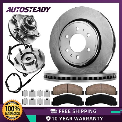 Front Wheel Hub Bearing Brake Rotor Pad Kit for 2011 - 14 F-150 Expedition 6-Lug
