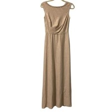 Tahari Gold Fleck Rhinestone Trim Sleeveless Gown Evening Dress Size 4