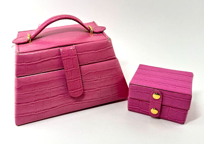 Jewelry Box and Matching Ring Case Rowallan Hot Pink Patent Leather Vintage 