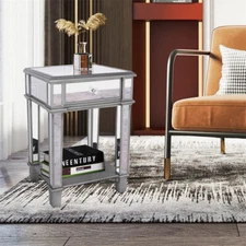 Chic Nightstand With Drawer Mirrored Bedside Table Silver End Table With Storage