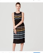 Ann Taylor Loft NEW striped black colorful print dress size small midi sleevless