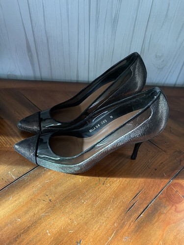 Donald J Pliner Bella Leather Pumps Metallic Toe Smoke Clear Panels 8.5 N - Picture 9 of 11