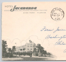 1945 Hotel Jacaranna on Orange Blossom Trail Avon Park FL  Advertising Cover