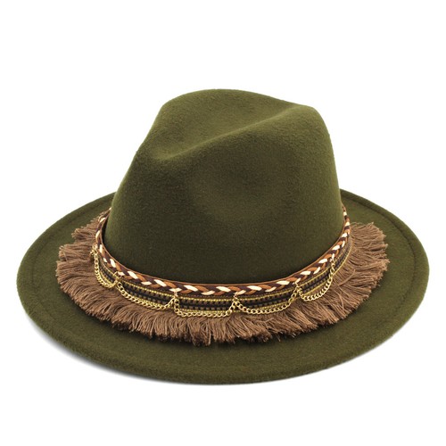 Women's Panama Hat Fedora Trilby Costume Cap Stiff Wide Brim Tassel Knit Band - Picture 11 of 25