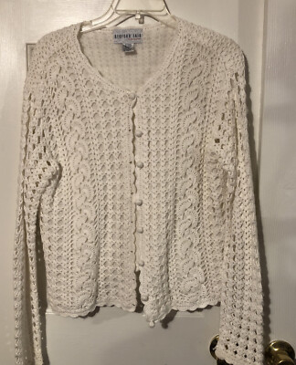 Bedford Fair White  Cardigan Sweater Button Front sz. S Listing #575