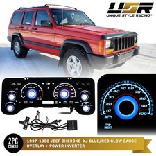 Blue Glow Gauge Black Overlay For 1997-1998 Jeep Cherokee Xj Instrument Cluster