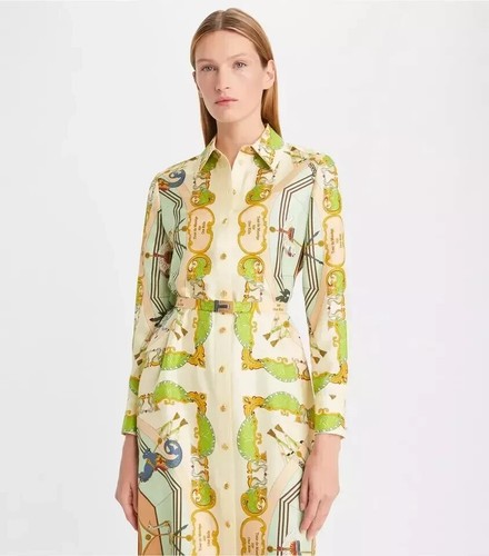 TORY BURCH PRINTED SILK SHIRTDRESS Size: 0 RETAIL: $748 - Picture 5 of 13
