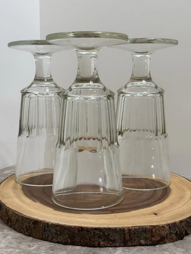 3 Vintage Tall 8 1/2" Vaseline Depression Era Glass Goblet