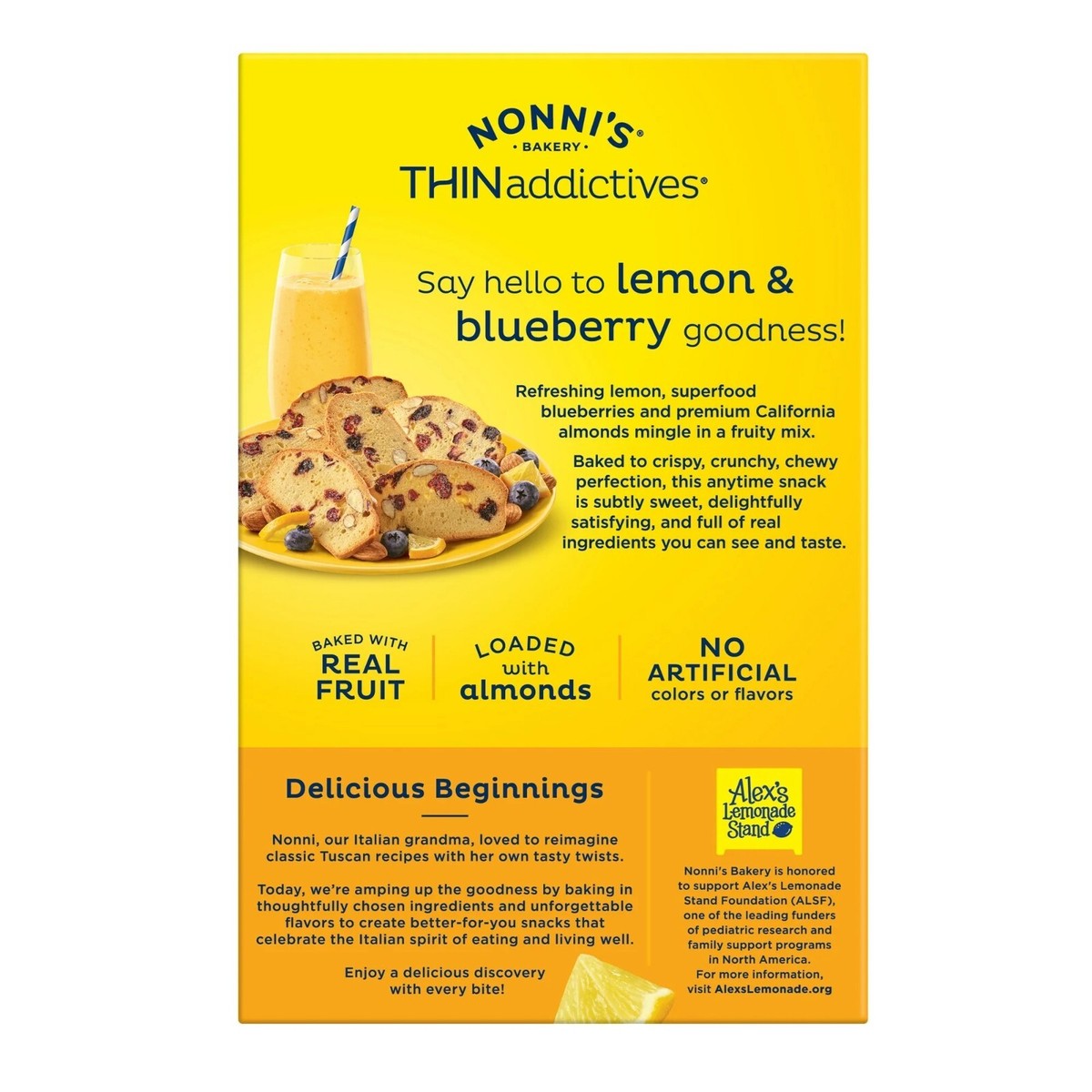Nonni's Thinaddictives Almond Thin Cookies - Lemon Blueberry - Case Of