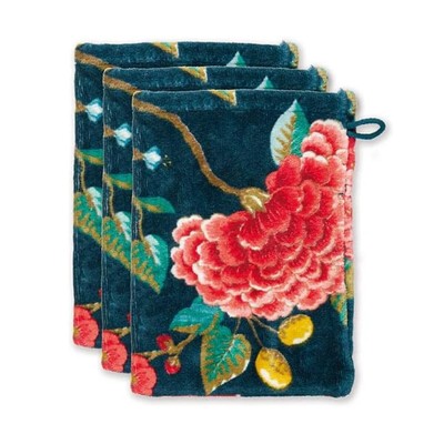PIP Studio 3-er Set Waschlappen Good Evening Dark Blue 100% Baumwolle 