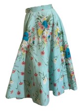 True Vintage 1950s Aqua Blue Wildflower Print Full Skirt S