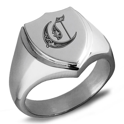 アクセサリー THE LETTERING Alphabet Ring C - Silver Stainless Steel Letter C Initial Royal Monogram Shield Crest